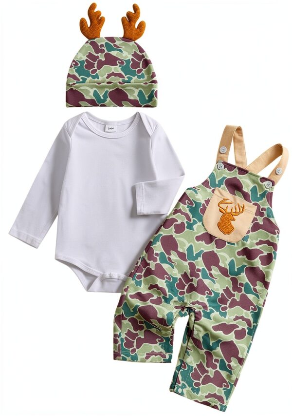 Baby Boy Camo Overalls Set Soft Cotton Hunting Outfit-0
