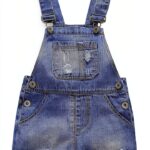Baby Denim Overalls Ripped Design Adjustable Straps Toddler-0