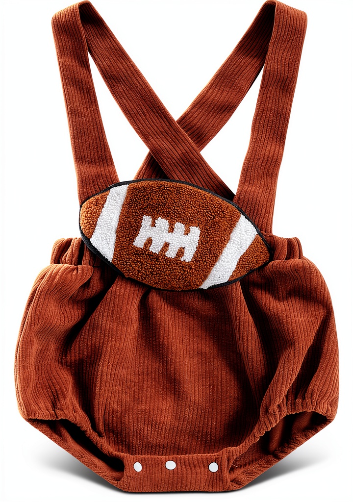 Baby wearing football bloomer in a playful setting