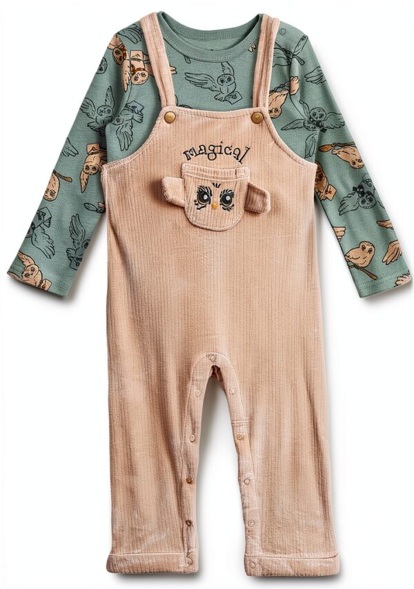 Harry Potter Hedwig Baby Overalls Set Green Cream 0-24-0