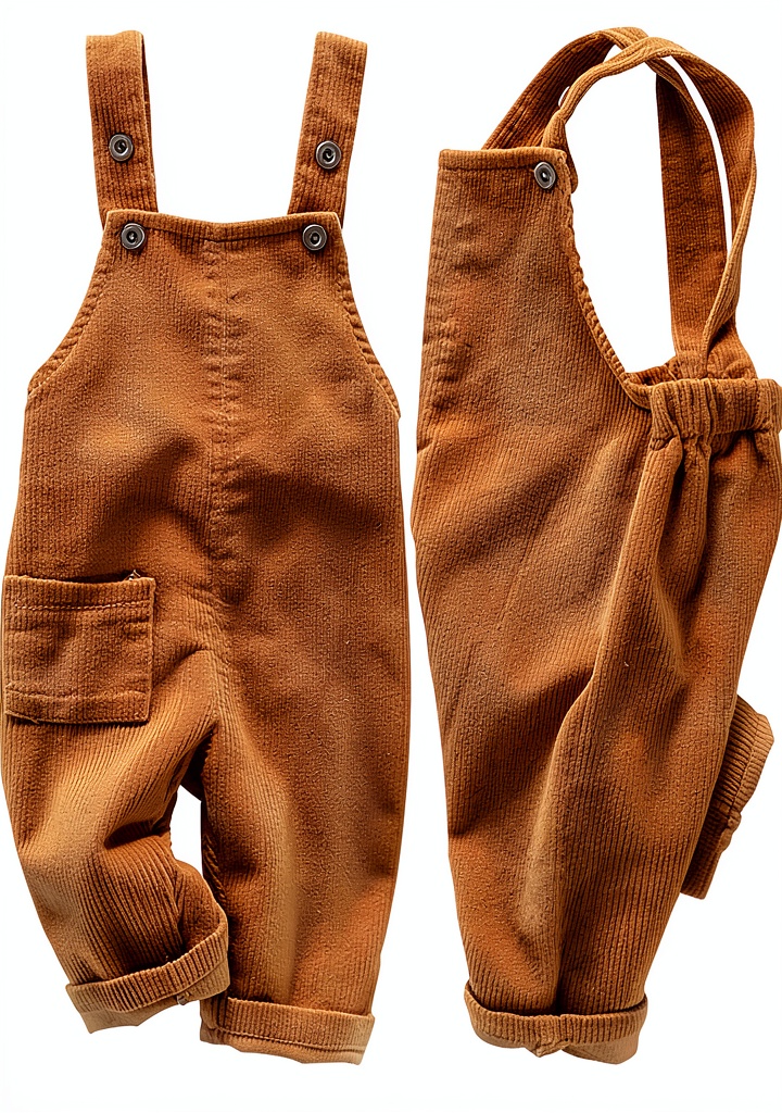 Mornyray baby corduroy overalls in khaki color on a toddler
