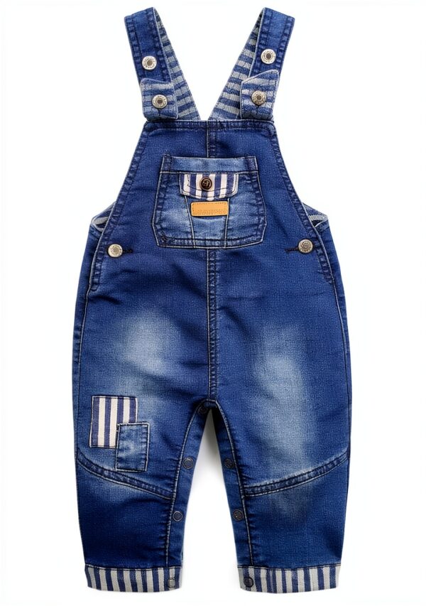 Button End Baby Boys Overalls Blue Denim Snap Diaper-0