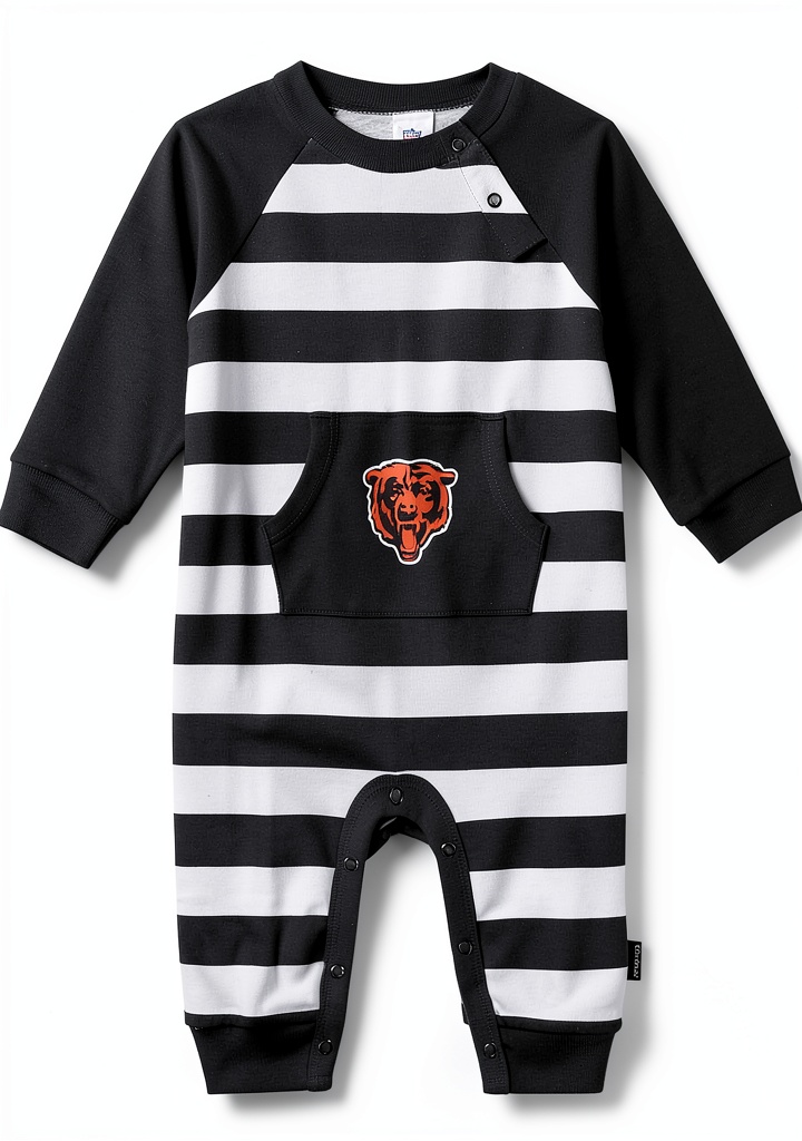 Gerber Chicago Bears baby overalls on a infant in a cozy room
